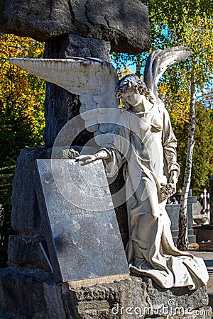 Zagreb, Croatia â€“ October 2018. a monument Angel to the city cemetery during a sunny autumn day Editorial Stock Photo